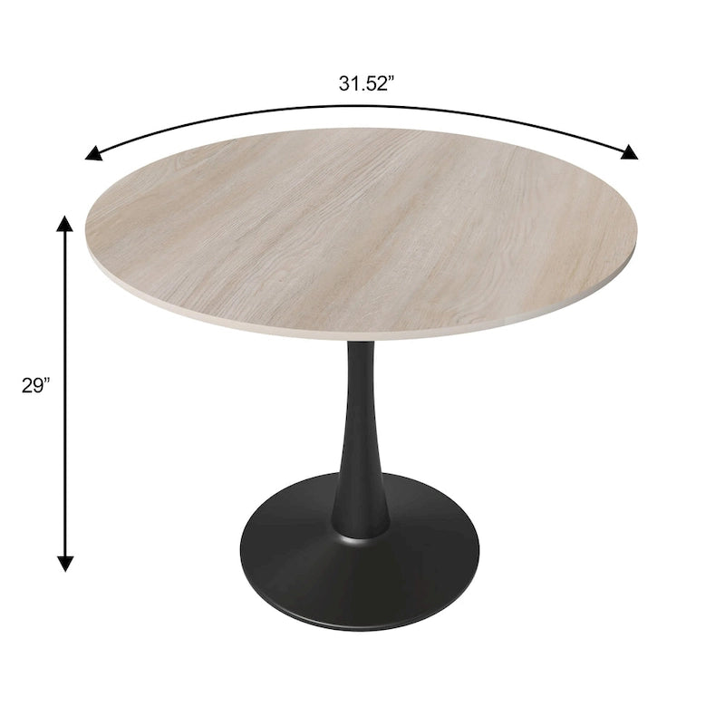 Table de salle à manger minimaliste ronde Bristol 32 pour 4 personnes, plateau en pierre frittée et piètement colonne en fer noir pour cuisine et salle à manger