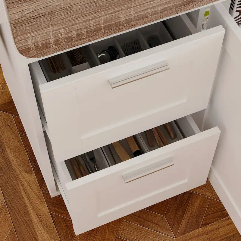 Dessert de cuisine roulant avec plateau rabattable, 2 tiroirs, 2 armoires et porte-serviettes