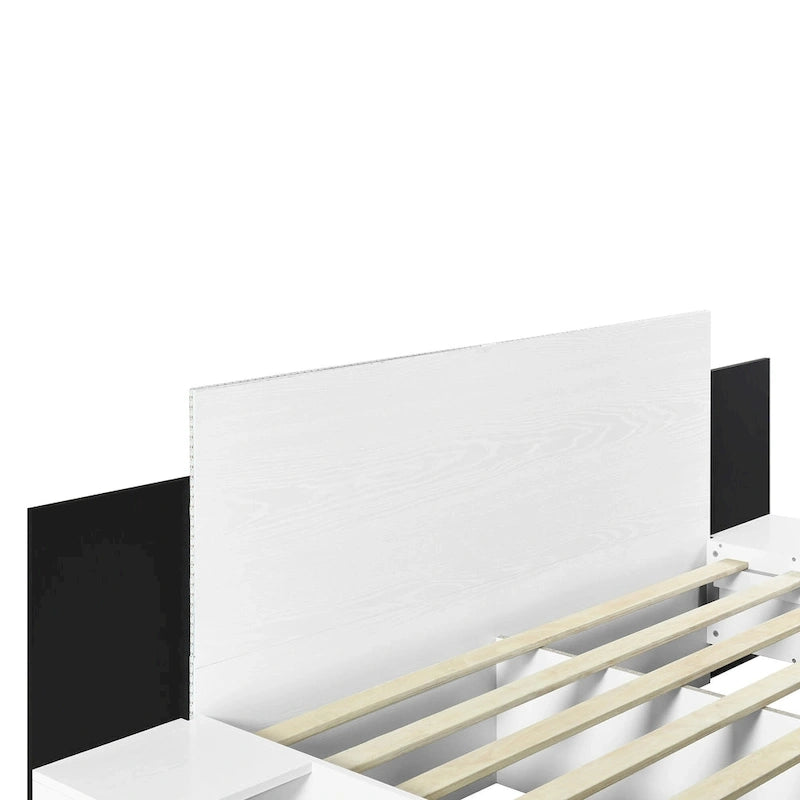 Cadre de lit Queen flottant moderne en bois avec 2 tables de chevet et lumières LED, aucun sommier tapissier requis