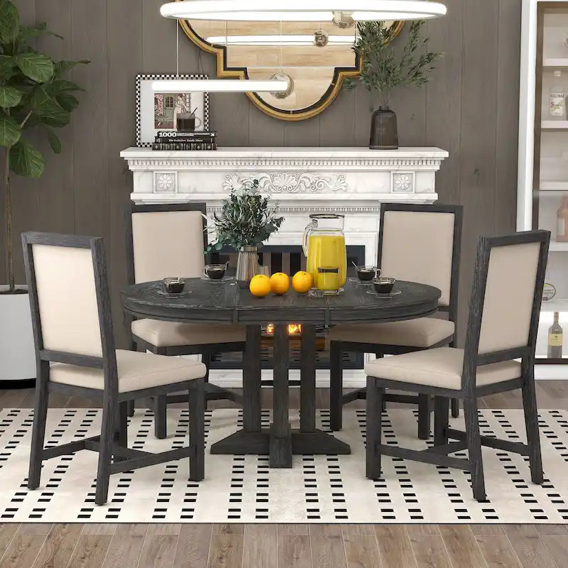 Ensembles de table et chaises de salle à manger rustiques, ensembles de table et chaises rondes extensibles avec plateau réglable pour salle à manger