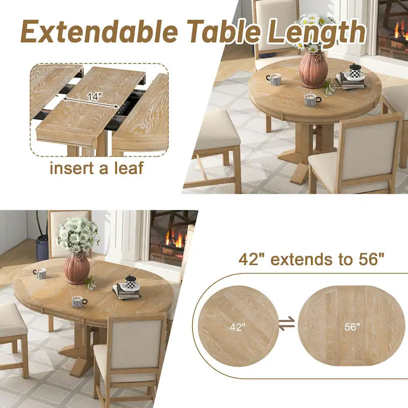Ensembles de table et chaises de salle à manger rustiques, ensembles de table et chaises rondes extensibles avec plateau réglable pour salle à manger