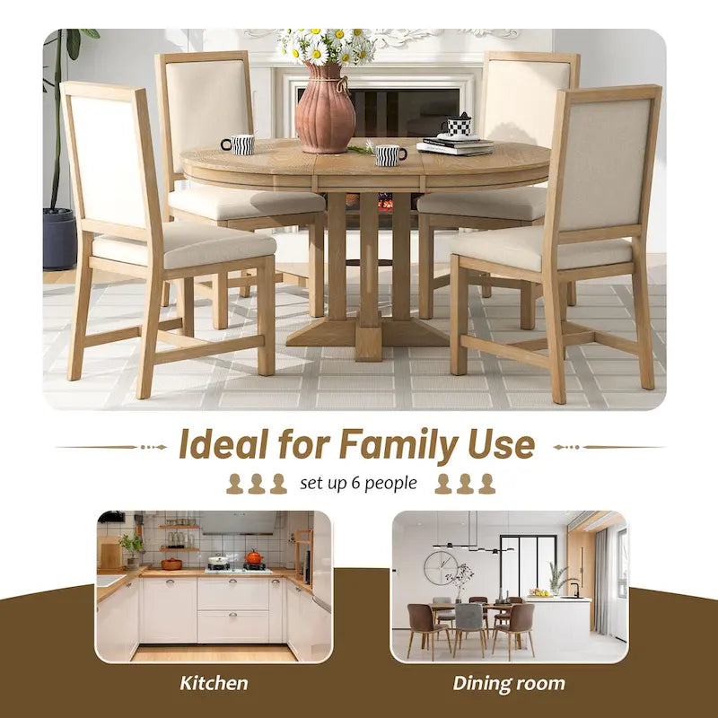 Ensembles de table et chaises de salle à manger rustiques, ensembles de table et chaises rondes extensibles avec plateau réglable pour salle à manger