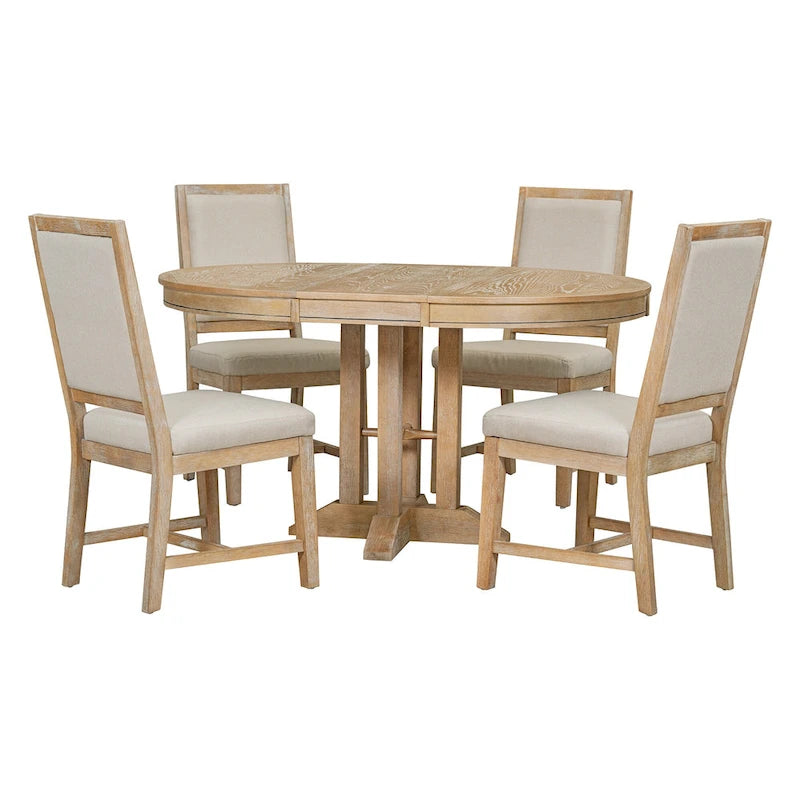 Ensembles de table et chaises de salle à manger rustiques, ensembles de table et chaises rondes extensibles avec plateau réglable pour salle à manger
