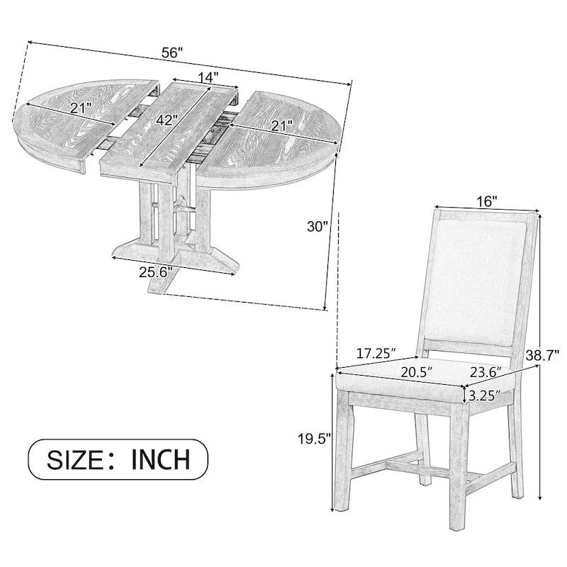 Ensembles de table et chaises de salle à manger rustiques, ensembles de table et chaises rondes extensibles avec plateau réglable pour salle à manger