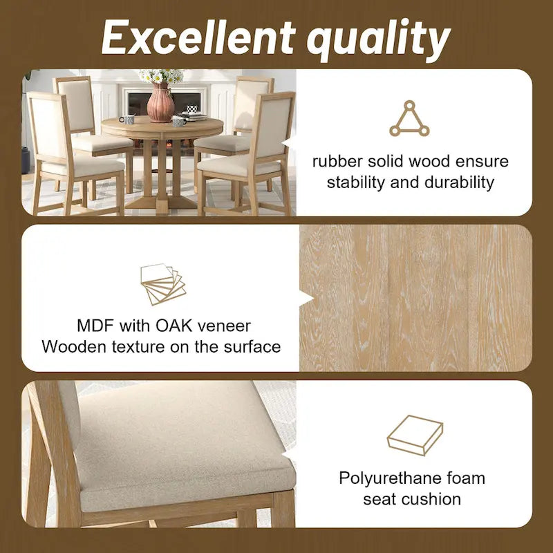 Ensembles de table et chaises de salle à manger rustiques, ensembles de table et chaises rondes extensibles avec plateau réglable pour salle à manger