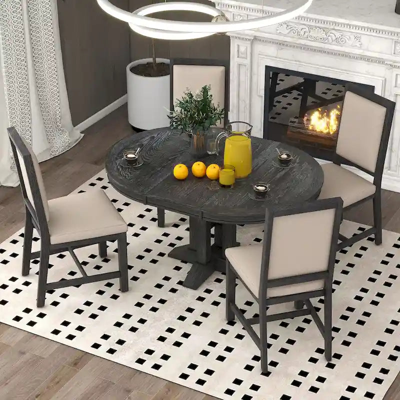Ensembles de table et chaises de salle à manger rustiques, ensembles de table et chaises rondes extensibles avec plateau réglable pour salle à manger