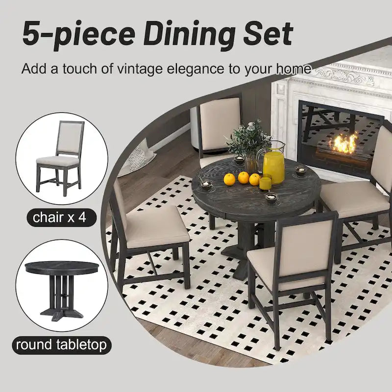 Ensembles de table et chaises de salle à manger rustiques, ensembles de table et chaises rondes extensibles avec plateau réglable pour salle à manger