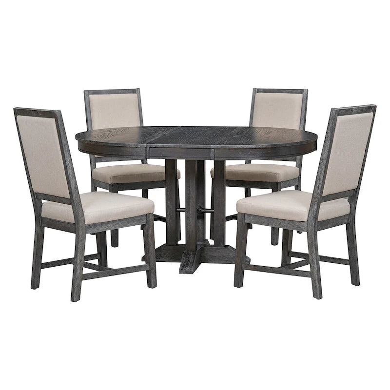 Ensembles de table et chaises de salle à manger rustiques, ensembles de table et chaises rondes extensibles avec plateau réglable pour salle à manger