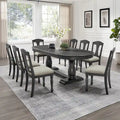 Ensemble de salle à manger 7 pièces en bois massif, ensemble de table de salle à manger extensible de cuisine avec table incurvée et 6 chaises rembourrées