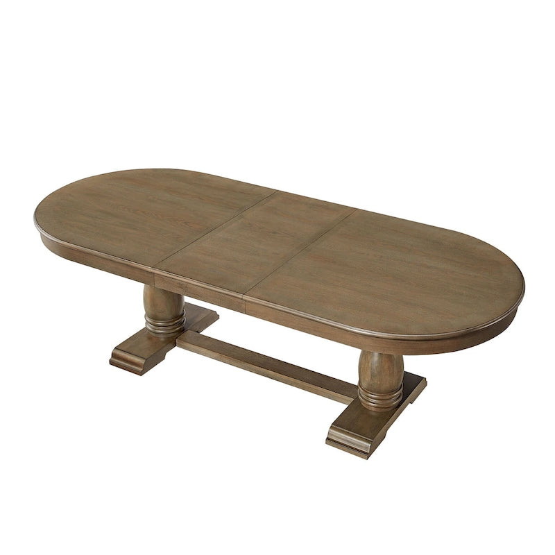 Ensemble de salle à manger 7 pièces en bois massif, ensemble de table de salle à manger extensible de cuisine avec table incurvée et 6 chaises rembourrées