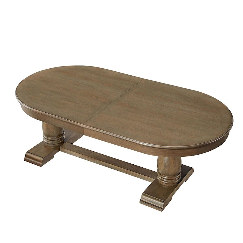 Ensemble de salle à manger 7 pièces en bois massif, ensemble de table de salle à manger extensible de cuisine avec table incurvée et 6 chaises rembourrées