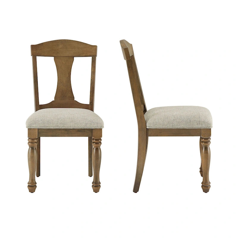Ensemble de salle à manger 7 pièces en bois massif, ensemble de table de salle à manger extensible de cuisine avec table incurvée et 6 chaises rembourrées