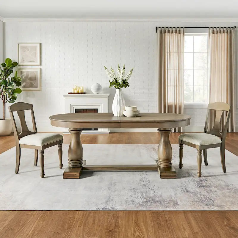 Ensemble de salle à manger 7 pièces en bois massif, ensemble de table de salle à manger extensible de cuisine avec table incurvée et 6 chaises rembourrées