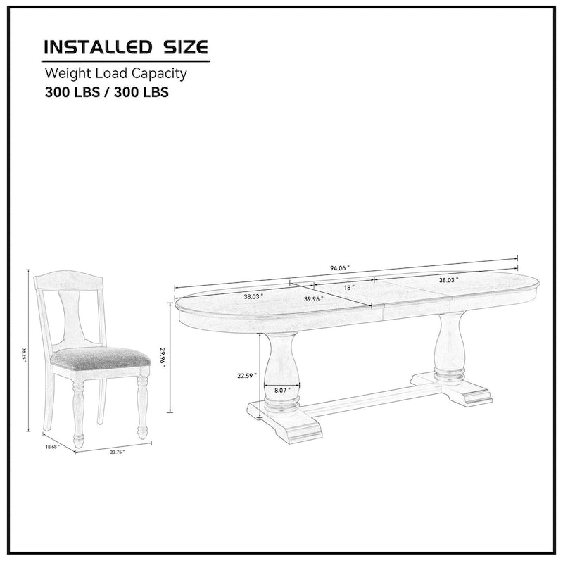 Ensemble de salle à manger 7 pièces en bois massif, ensemble de table de salle à manger extensible de cuisine avec table incurvée et 6 chaises rembourrées