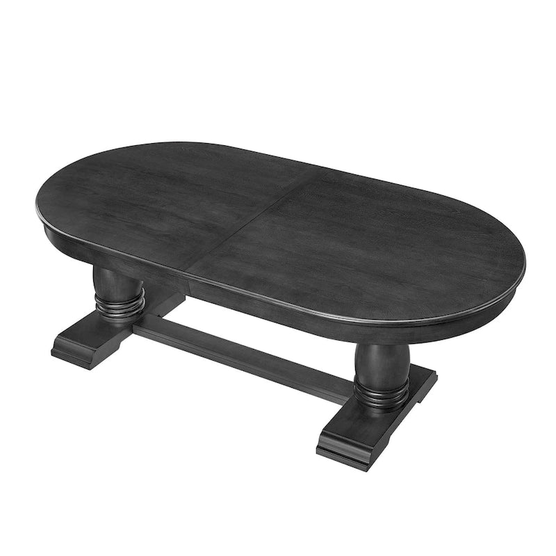 Ensemble de salle à manger 7 pièces en bois massif, ensemble de table de salle à manger extensible de cuisine avec table incurvée et 6 chaises rembourrées
