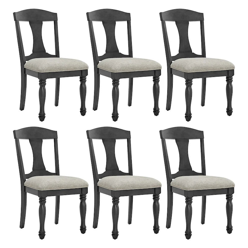 Ensemble de salle à manger 7 pièces en bois massif, ensemble de table de salle à manger extensible de cuisine avec table incurvée et 6 chaises rembourrées