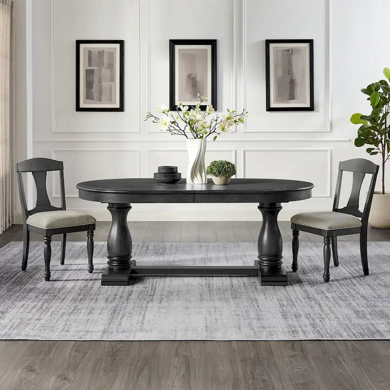 Ensemble de salle à manger 7 pièces en bois massif, ensemble de table de salle à manger extensible de cuisine avec table incurvée et 6 chaises rembourrées