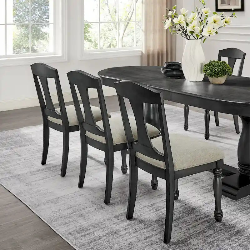 Ensemble de salle à manger 7 pièces en bois massif, ensemble de table de salle à manger extensible de cuisine avec table incurvée et 6 chaises rembourrées