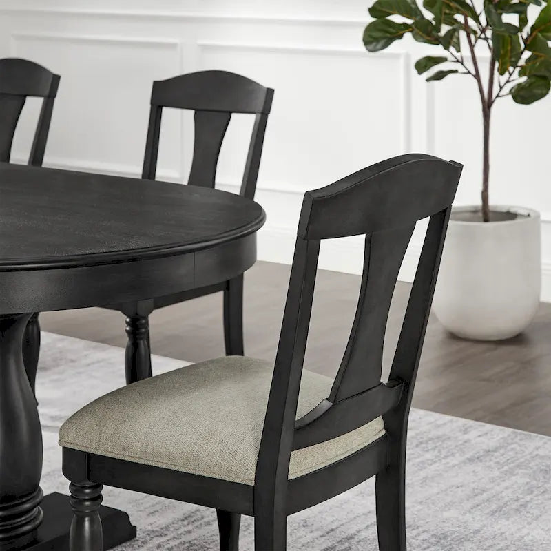 Ensemble de salle à manger 7 pièces en bois massif, ensemble de table de salle à manger extensible de cuisine avec table incurvée et 6 chaises rembourrées