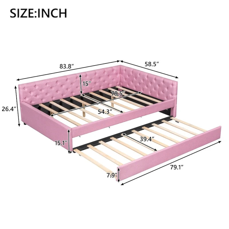 Lit plateforme en bois massif XL avec lit gigogne XL, cadre en pin