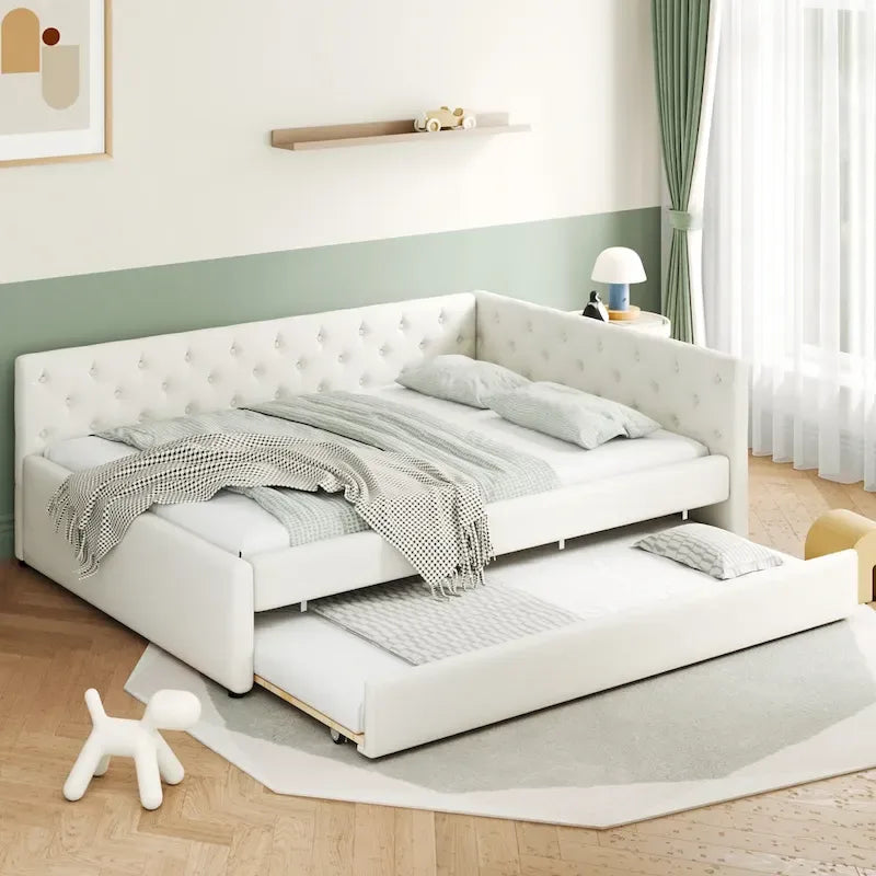 Lit plateforme en bois massif XL avec lit gigogne XL, cadre en pin
