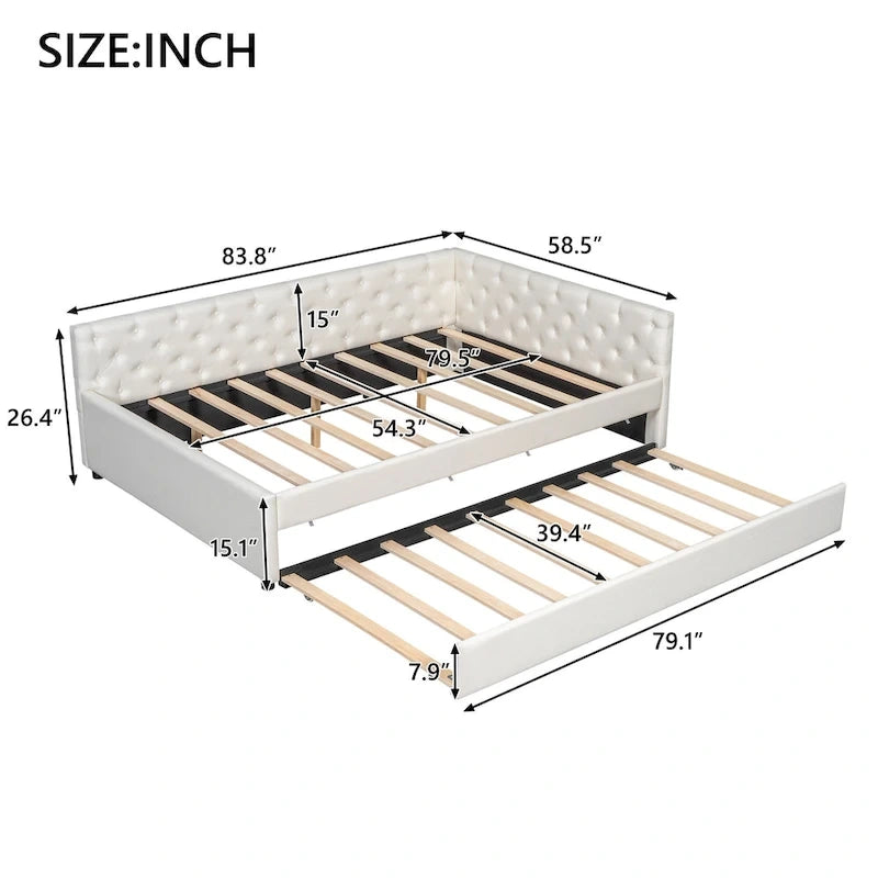 Lit plateforme en bois massif XL avec lit gigogne XL, cadre en pin
