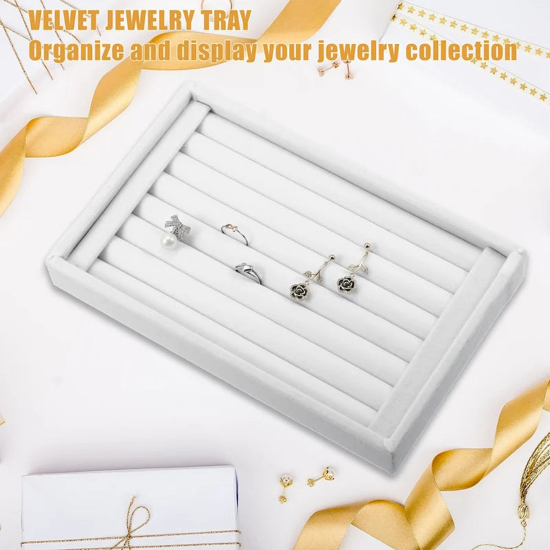 Plateaux à bijoux 7 emplacements en velours, empilables pour bagues, boucles d'oreilles, clous