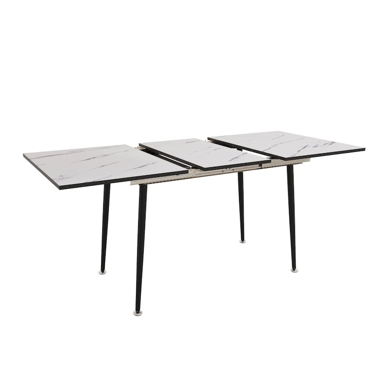 Table à manger minimaliste moderne avec pieds mats extensibles à motif marbré pour cuisine, salon ou réceptions