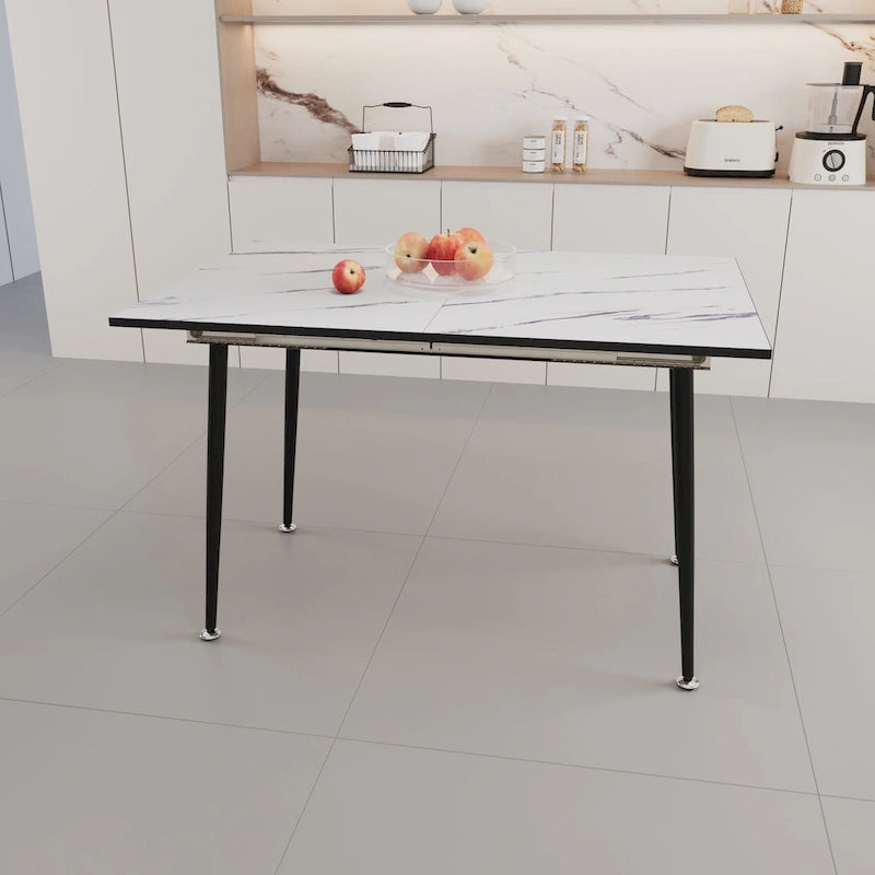 Table à manger minimaliste moderne avec pieds mats extensibles à motif marbré pour cuisine, salon ou réceptions