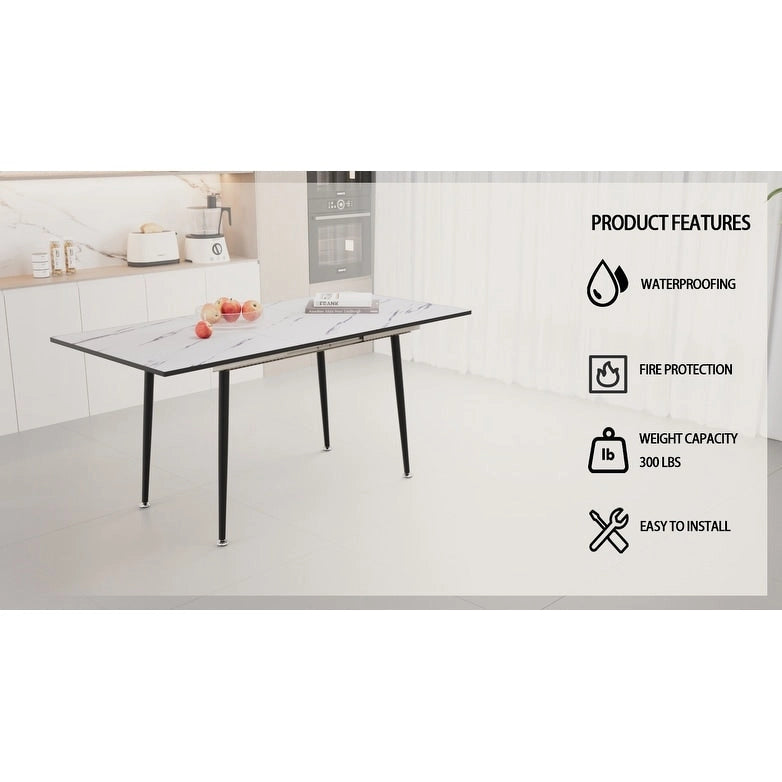 Table à manger minimaliste moderne avec pieds mats extensibles à motif marbré pour cuisine, salon ou réceptions