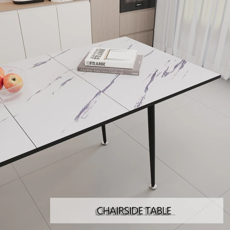 Table à manger minimaliste moderne avec pieds mats extensibles à motif marbré pour cuisine, salon ou réceptions