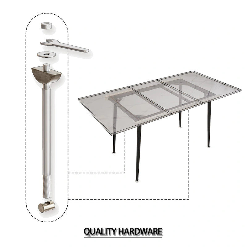 Table à manger minimaliste moderne avec pieds mats extensibles à motif marbré pour cuisine, salon ou réceptions