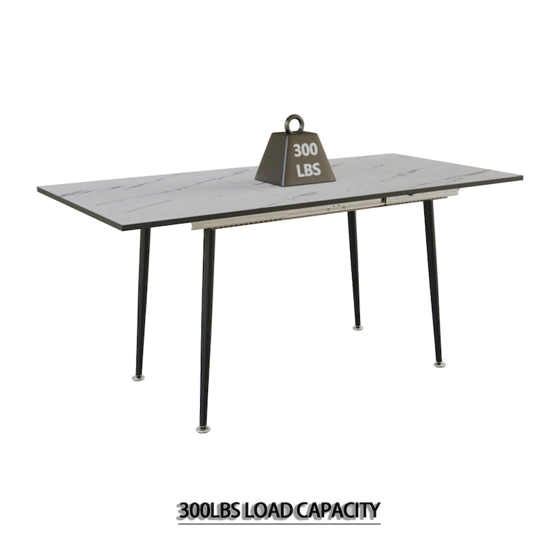Table à manger minimaliste moderne avec pieds mats extensibles à motif marbré pour cuisine, salon ou réceptions