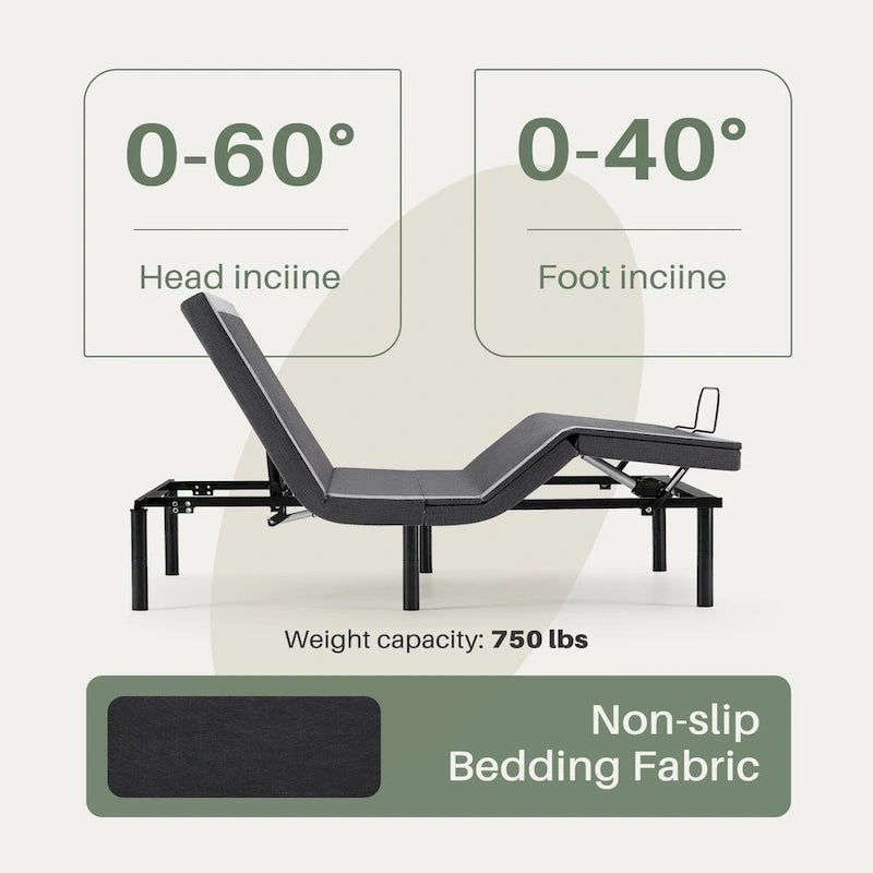 Sommier motorisé ergonomique réglable, télécommande sans fil, pour une inclinaison et un sommeil confortables