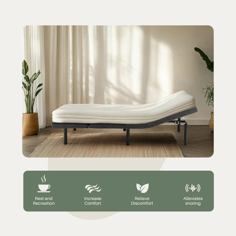 Sommier motorisé ergonomique réglable, télécommande sans fil, pour une inclinaison et un sommeil confortables