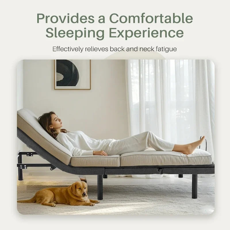 Sommier motorisé ergonomique réglable, télécommande sans fil, pour une inclinaison et un sommeil confortables