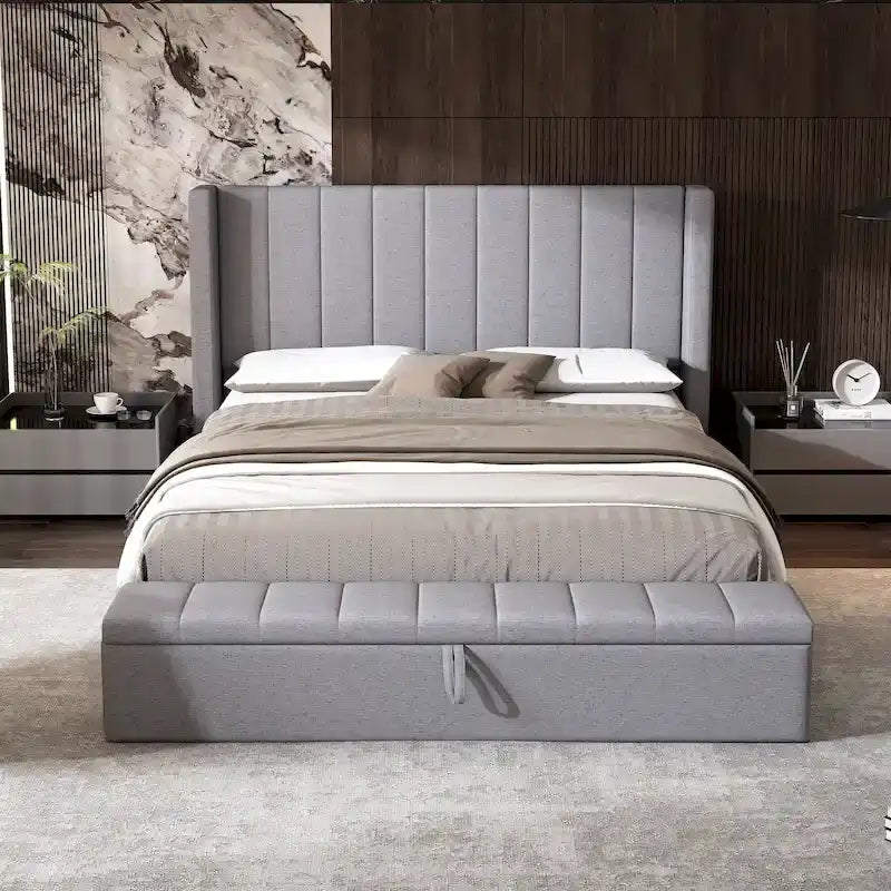 Lit plateforme rembourré Queen Size Cadre de lit de rangement moderne