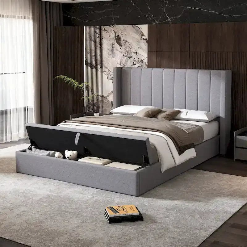 Lit plateforme rembourré Queen Size Cadre de lit de rangement moderne