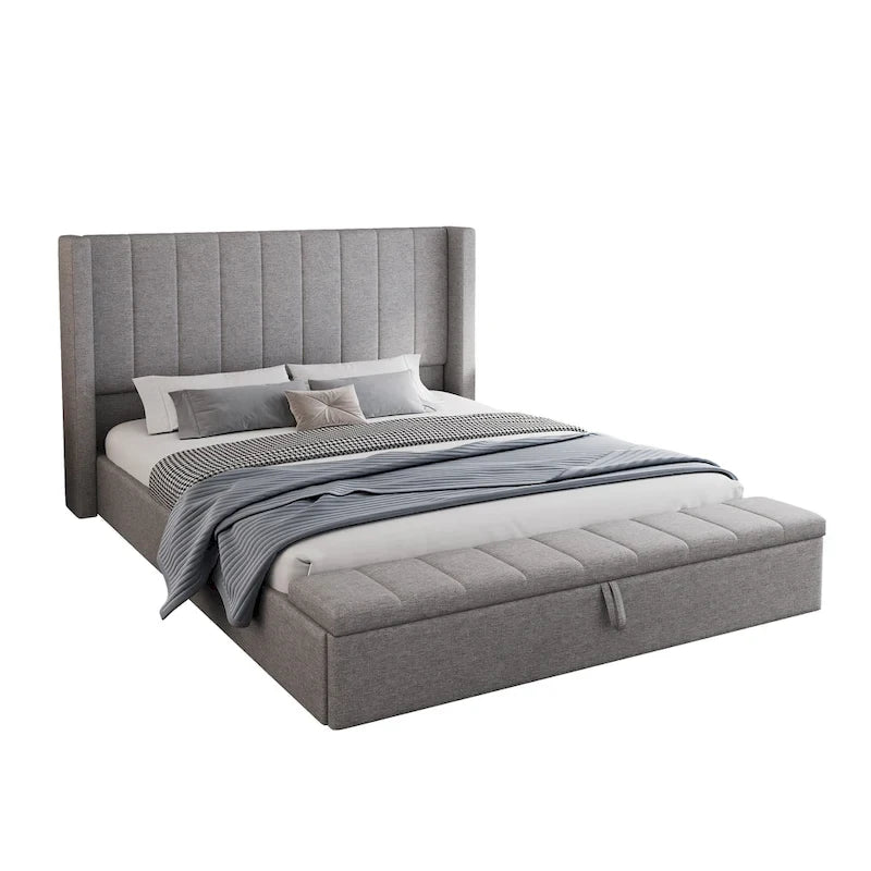 Lit plateforme rembourré Queen Size Cadre de lit de rangement moderne
