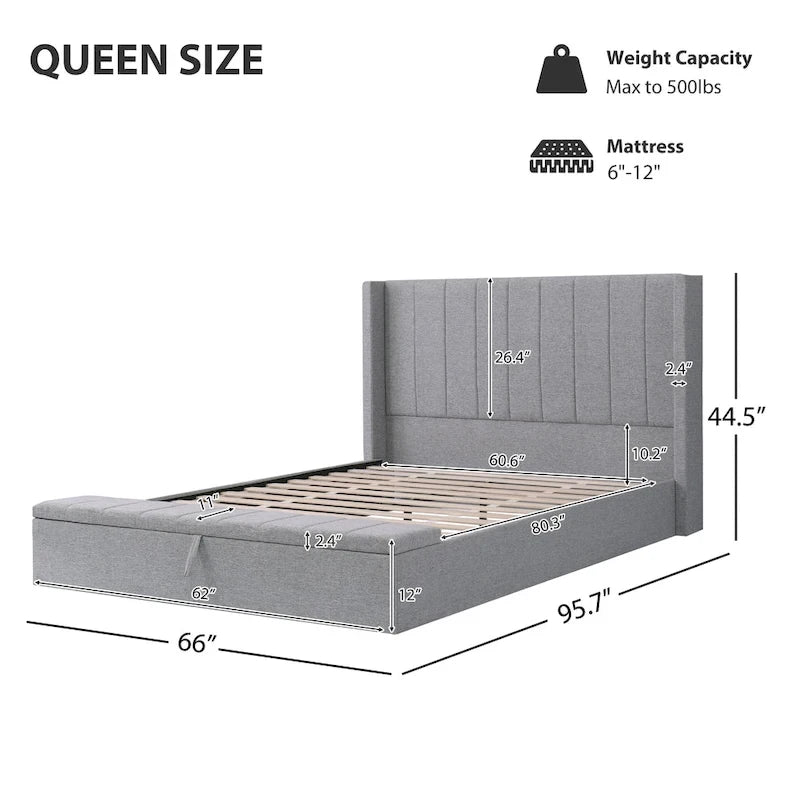 Lit plateforme rembourré Queen Size Cadre de lit de rangement moderne