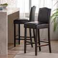 Lot de 2 tabourets de bar modernes avec dossiers rembourrés en cuir, clous décoratifs et pieds en bois massif pour salle à manger, salon, bar