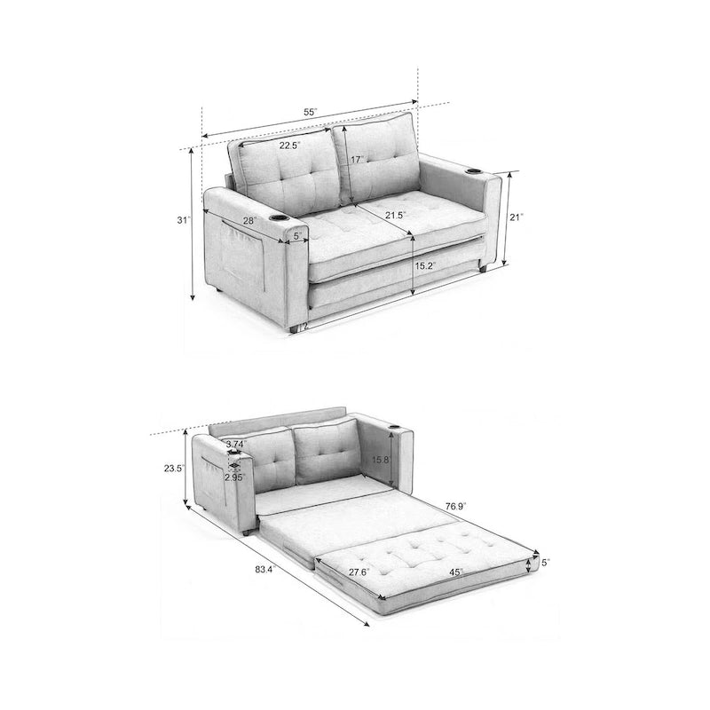 Canapé-lit futon rembourré 3-en-1 convertible