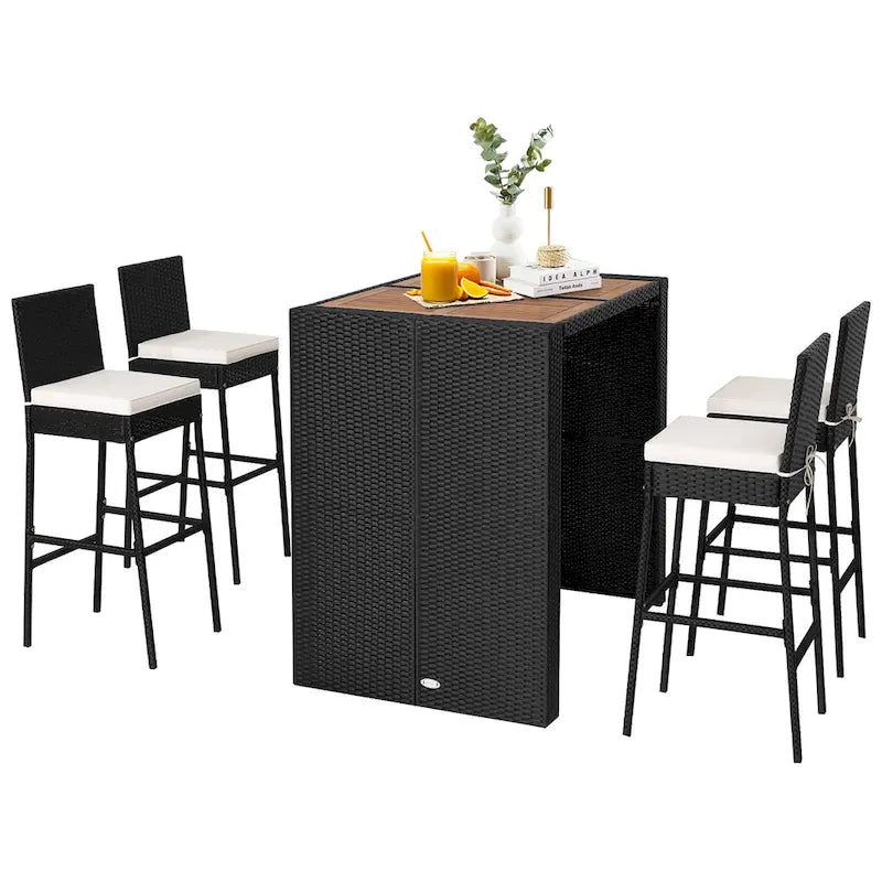 Costway Ensemble de Bar de Jardin 5 Pièces en Rotin PE et Bois d'Acacia - Voir Détails
