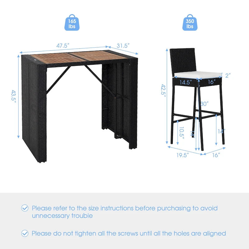 Costway Ensemble de Bar de Jardin 5 Pièces en Rotin PE et Bois d'Acacia - Voir Détails