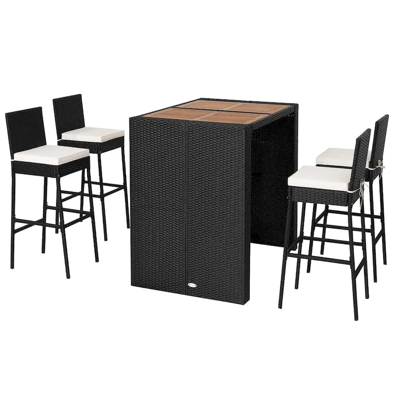 Costway Ensemble de Bar de Jardin 5 Pièces en Rotin PE et Bois d'Acacia - Voir Détails