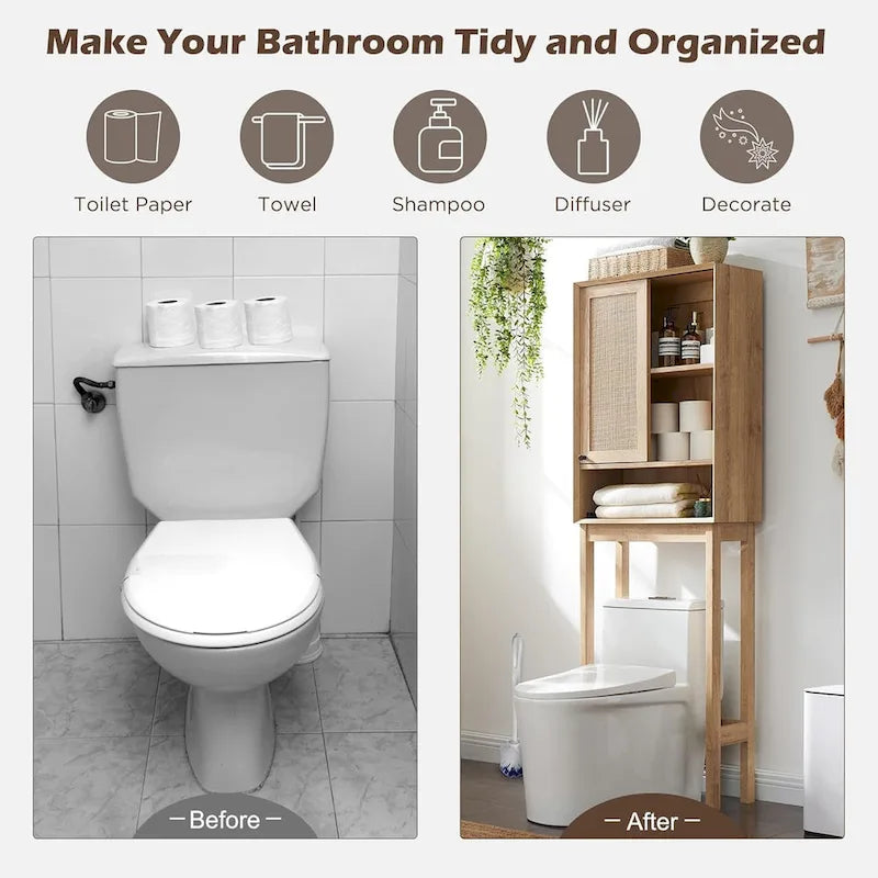 Meuble de rangement pour WC en rotin naturel, meuble de rangement moderne
