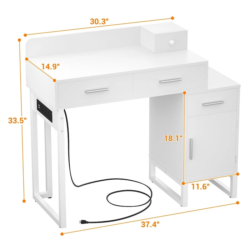 Coiffeuse réversible avec station de recharge, 4 tiroirs en bois et 1 meuble de rangement - N/A