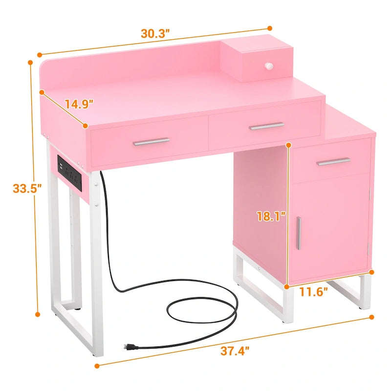 Coiffeuse réversible avec station de recharge, 4 tiroirs en bois et 1 meuble de rangement - N/A