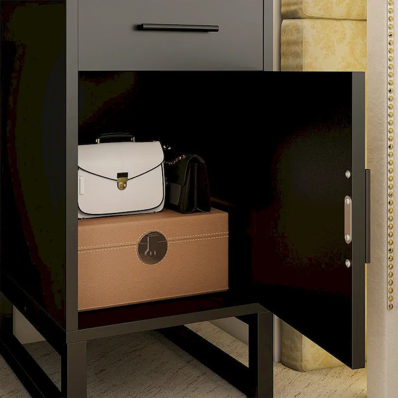 Coiffeuse réversible avec station de recharge, 4 tiroirs en bois et 1 meuble de rangement - N/A