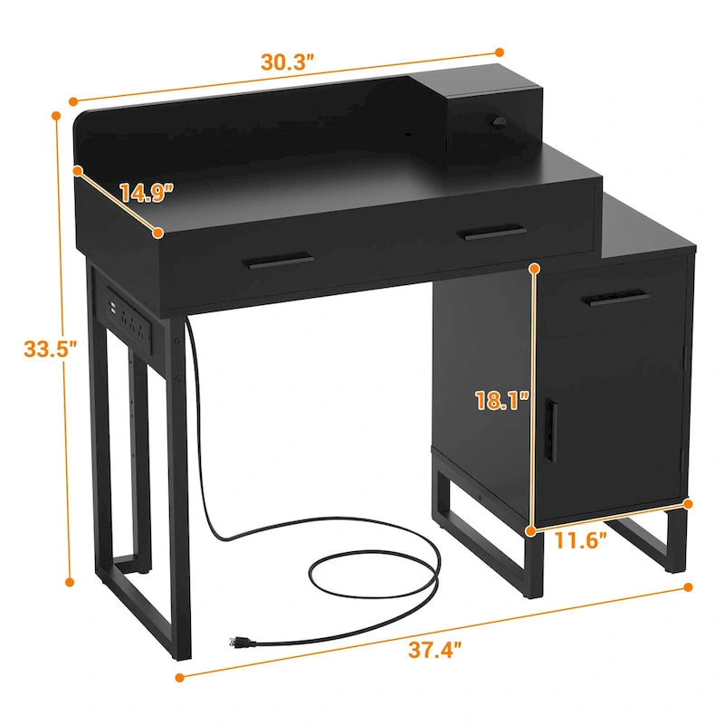 Coiffeuse réversible avec station de recharge, 4 tiroirs en bois et 1 meuble de rangement - N/A
